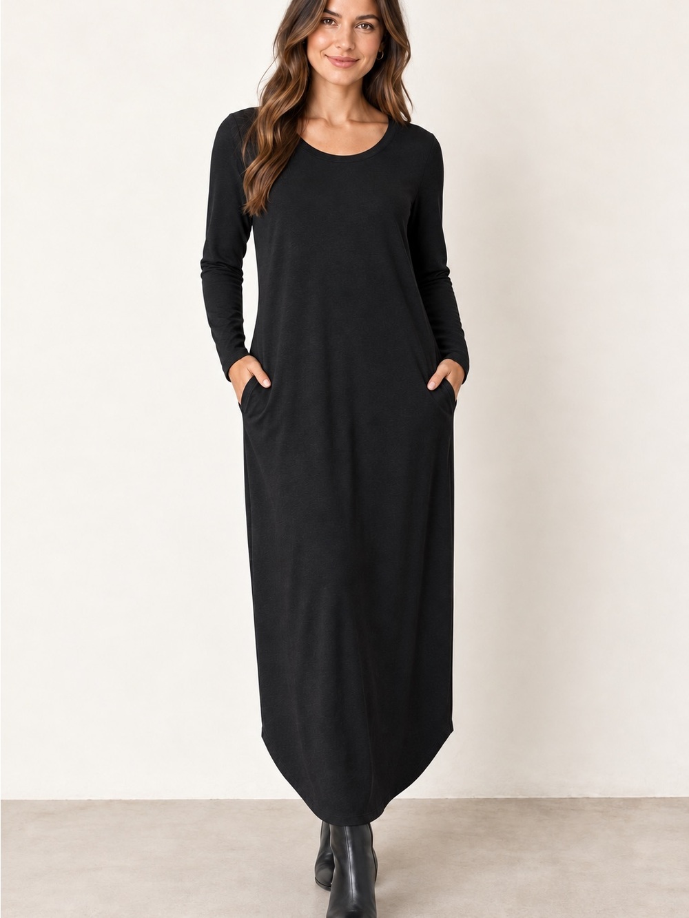 NWT ANRABESS Black Long Sleeve Maxi Dress Women’s Large Stretchy Minimalist